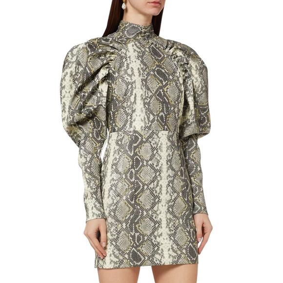 ROTATE Birger Christensen Python Snake Print Kim Puff Sleeve Dress - Picture 1 of 12